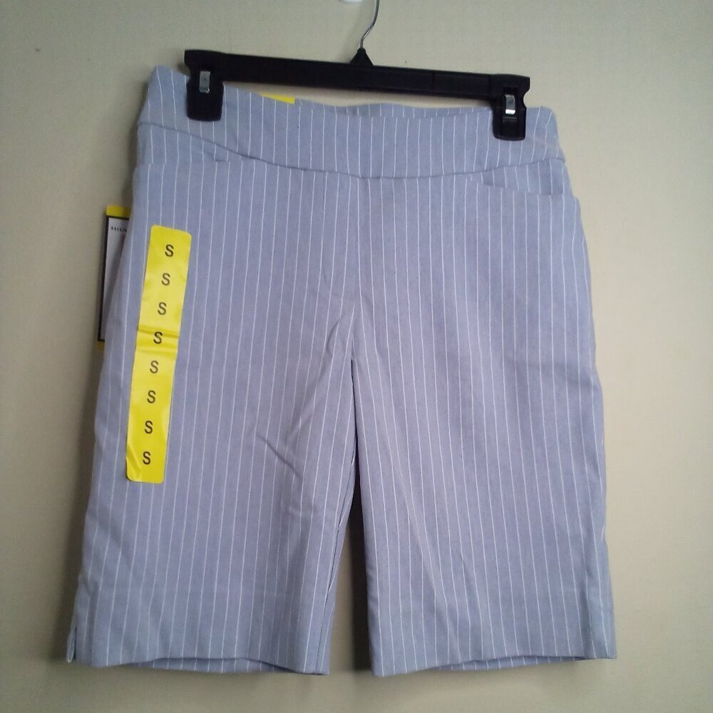 Hilary Radley Bermuda Shorts Women S Mid-Rise Pull On Stripe Blue
